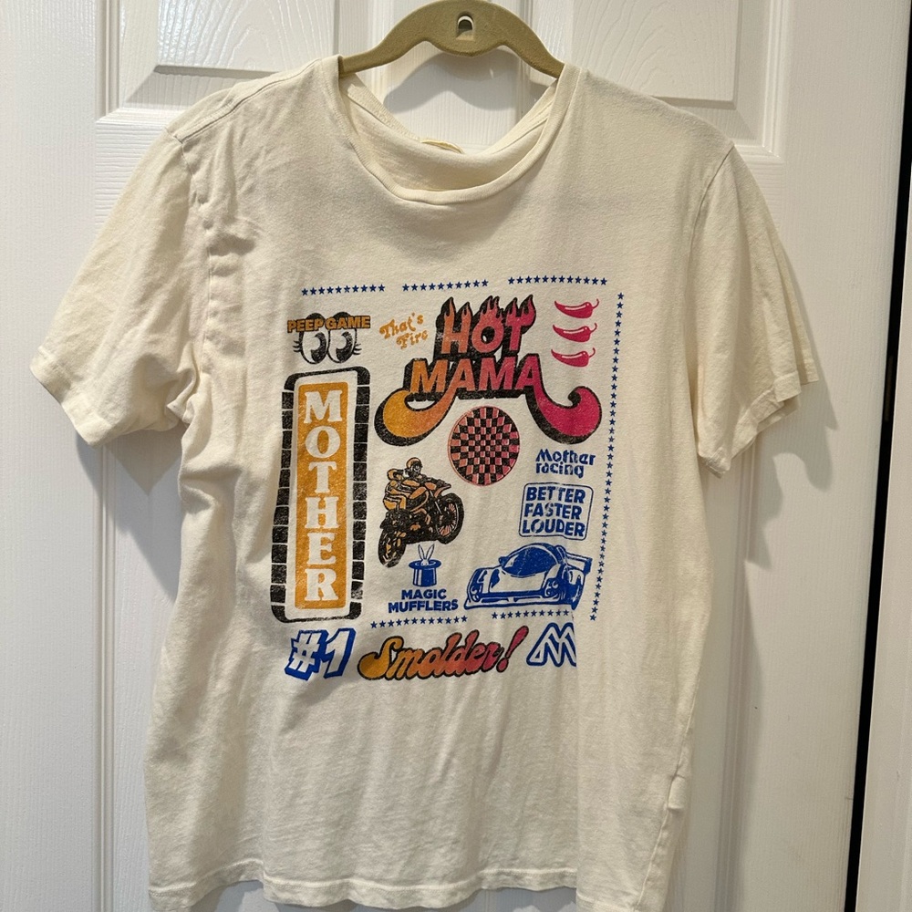 Mother Rowdy Hot Mama Graphic Tee - Cream Size Medium-M